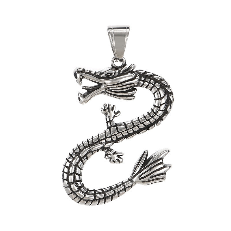 Feilong Direct Sales Titanium Steel, National Retro Zodiac Dragon Stainless Steel Men's Pendant Necklace