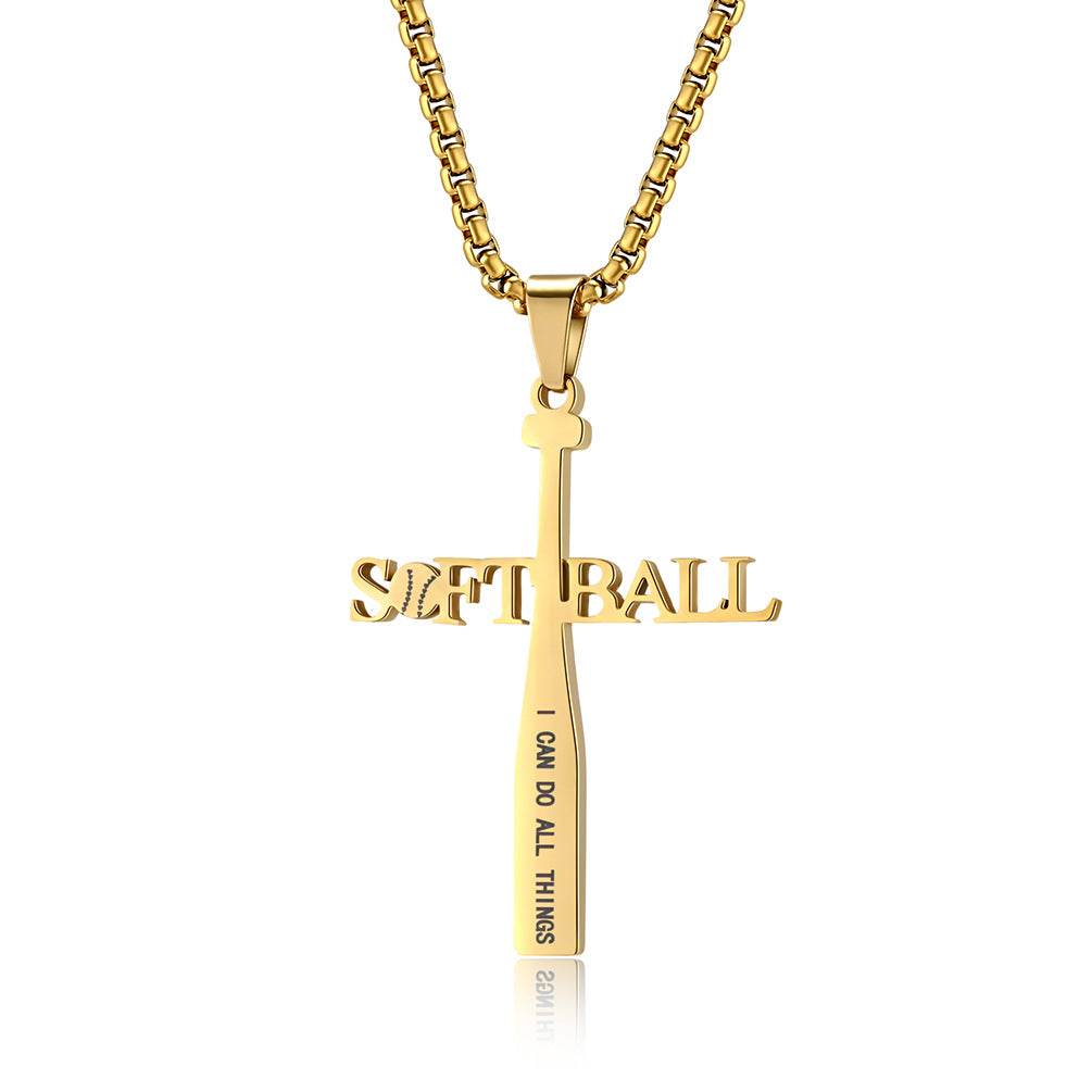 Cross-Border E-Commerce Baseball Stainless Steel Cross Necklace