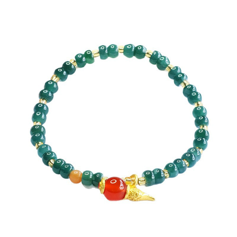 Blue Water Jadeite Gourd & Abacus Bead Beaded Bracelet
