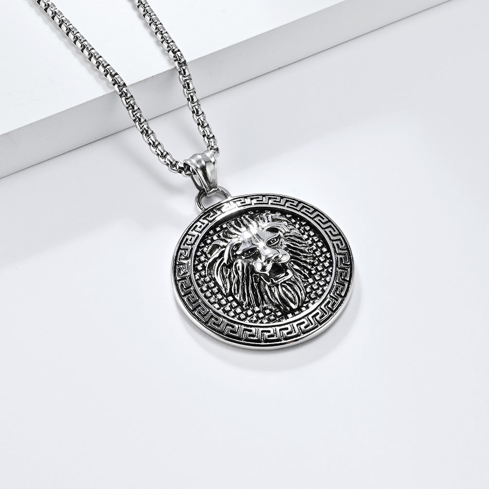 European And American Retro Lion Head Titanium Steel Pendant Necklace