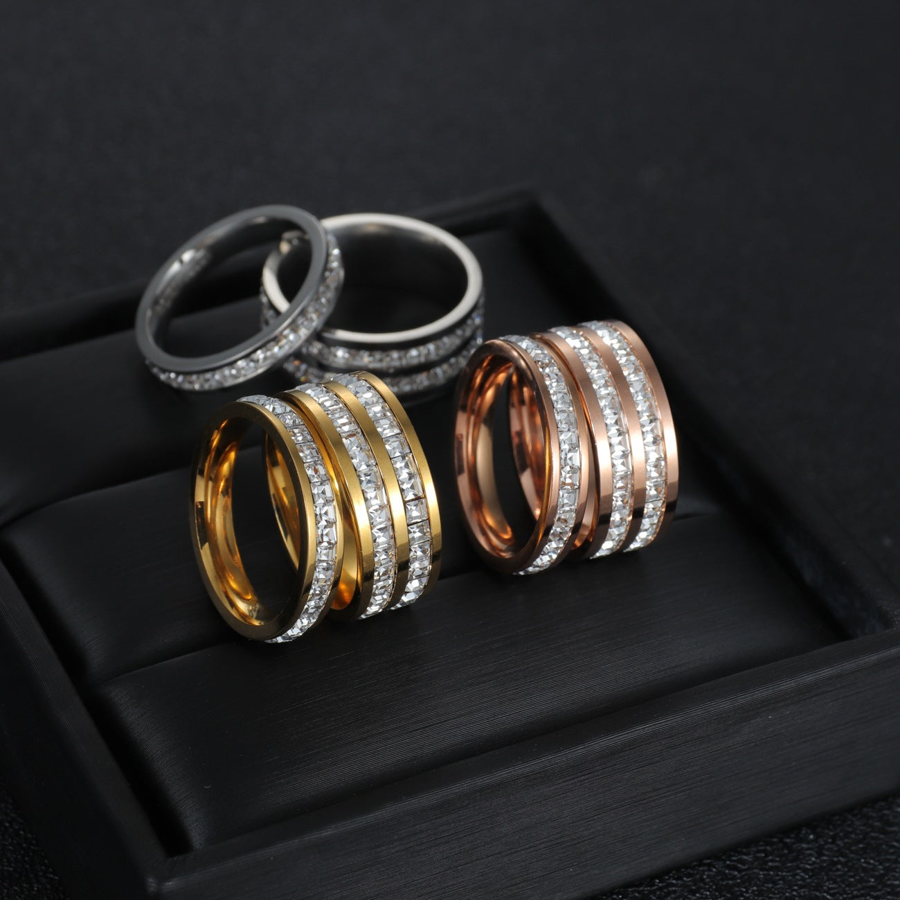 Planderful Everyday Genie Zircon Inlaid Gypsy Ring Stainless Steel Unisex Rose Gold Bold Statement
