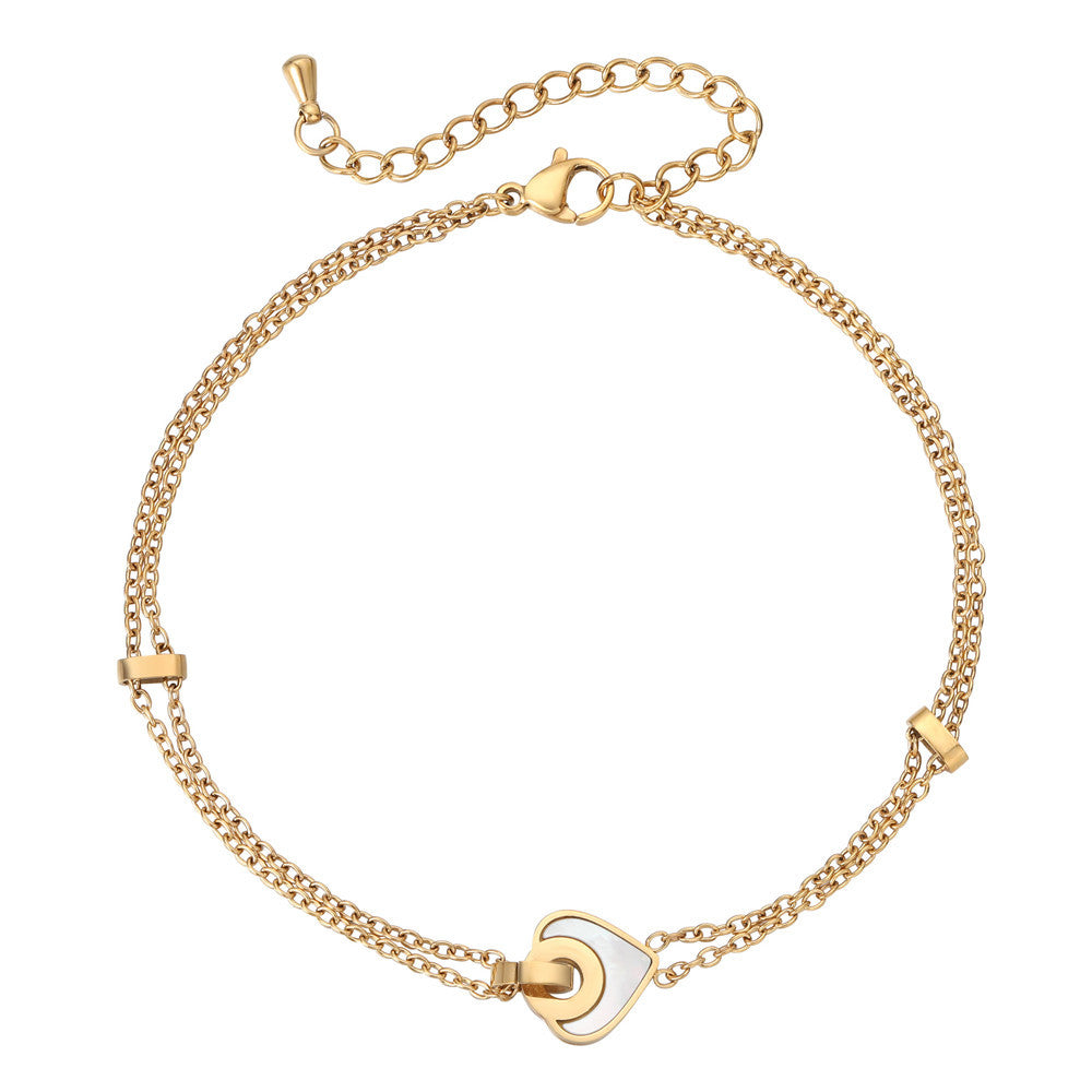 Planderful Titanium Steel Bracelet For Women Double Layer Heart Shell Peach Design Elegant Statement Jewelry