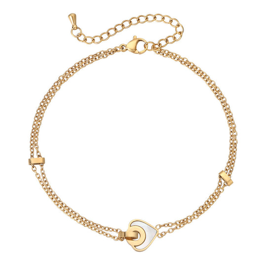 Planderful Titanium Steel Bracelet For Women Double Layer Heart Shell Peach Design Elegant Statement Jewelry