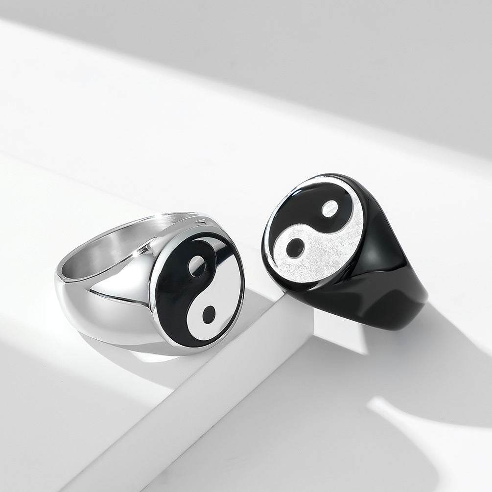 Planderful Taiji Yin Yang Ring For Men Stainless Steel Meditation Self Cultivation Taoist Temple