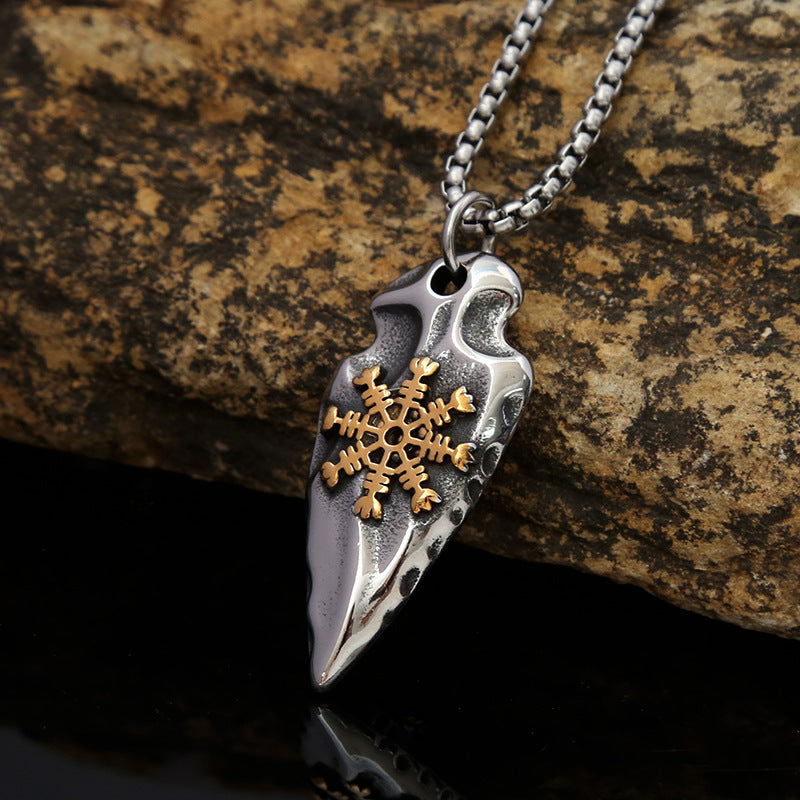Stainless Steel Rune Compass Pendant Necklace for Men