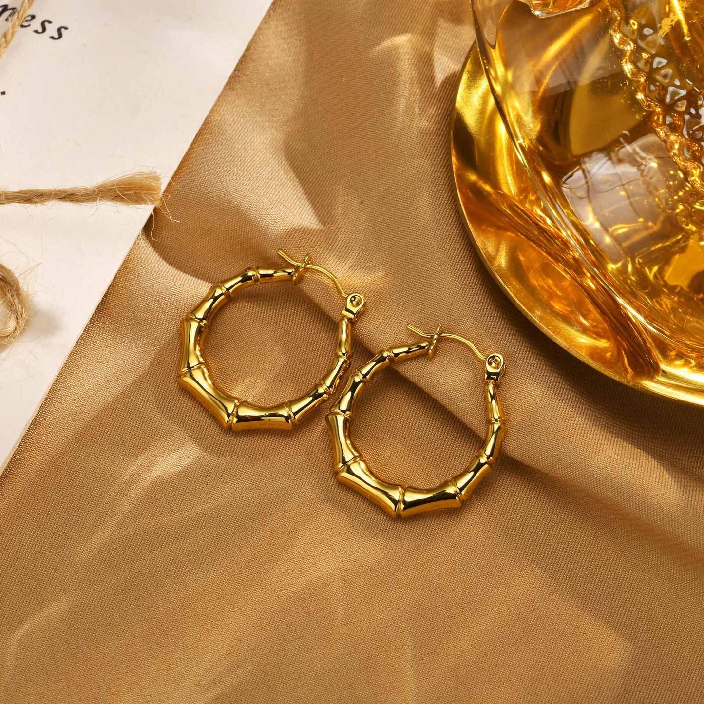 Stainless Steel C Shaped Bamboo Earrings Gold Women Fashion Jewelry