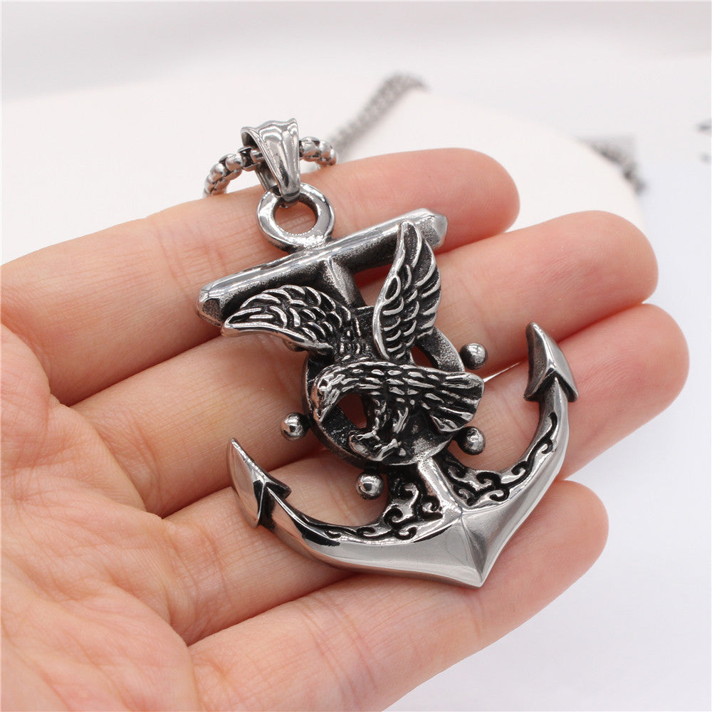Planderful Navy Anchor Eagle Pendant For Men Unisex Hip Hop Style Durable Steel Pendant Protection Statement