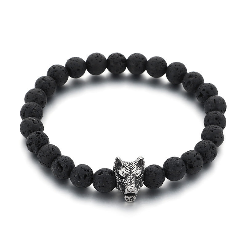 Planderful Lava Stone Beaded Bracelet For Men Animal Head