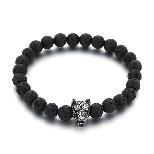 Planderful Lava Stone Beaded Bracelet For Men Animal Head