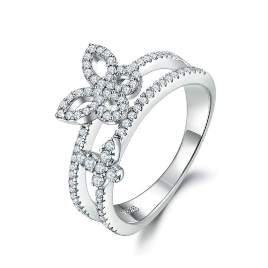 Hollow Butterfly Zircon Double Layer Sterling Silver Ring