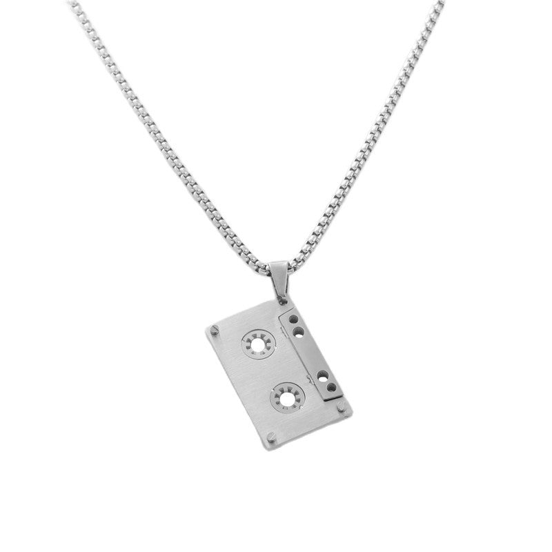 Personalized Retro Titanium Steel Tape Pendant Necklace for Men - Trendy Stainless Steel Design
