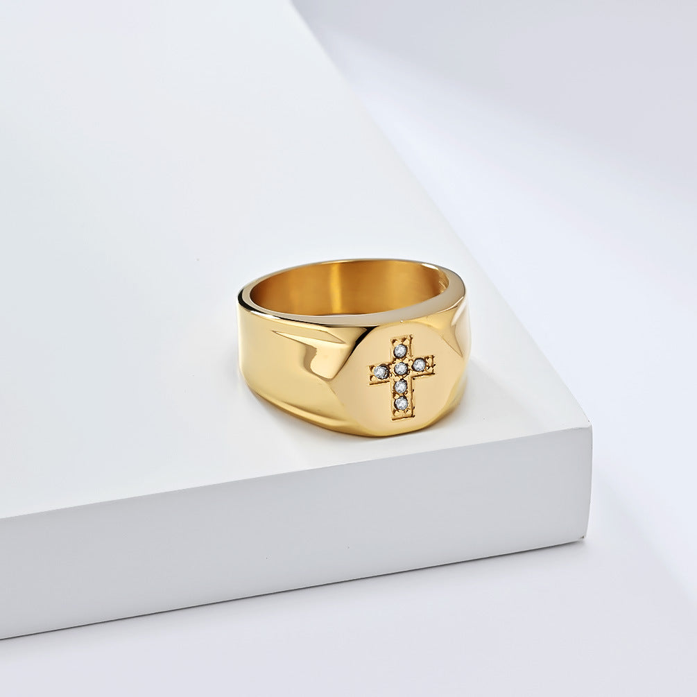 Cross Ring Titanium Steel Inlaid Zircon Unisex Retro Religious Protection Jewelry From Planderful Everyday Genie