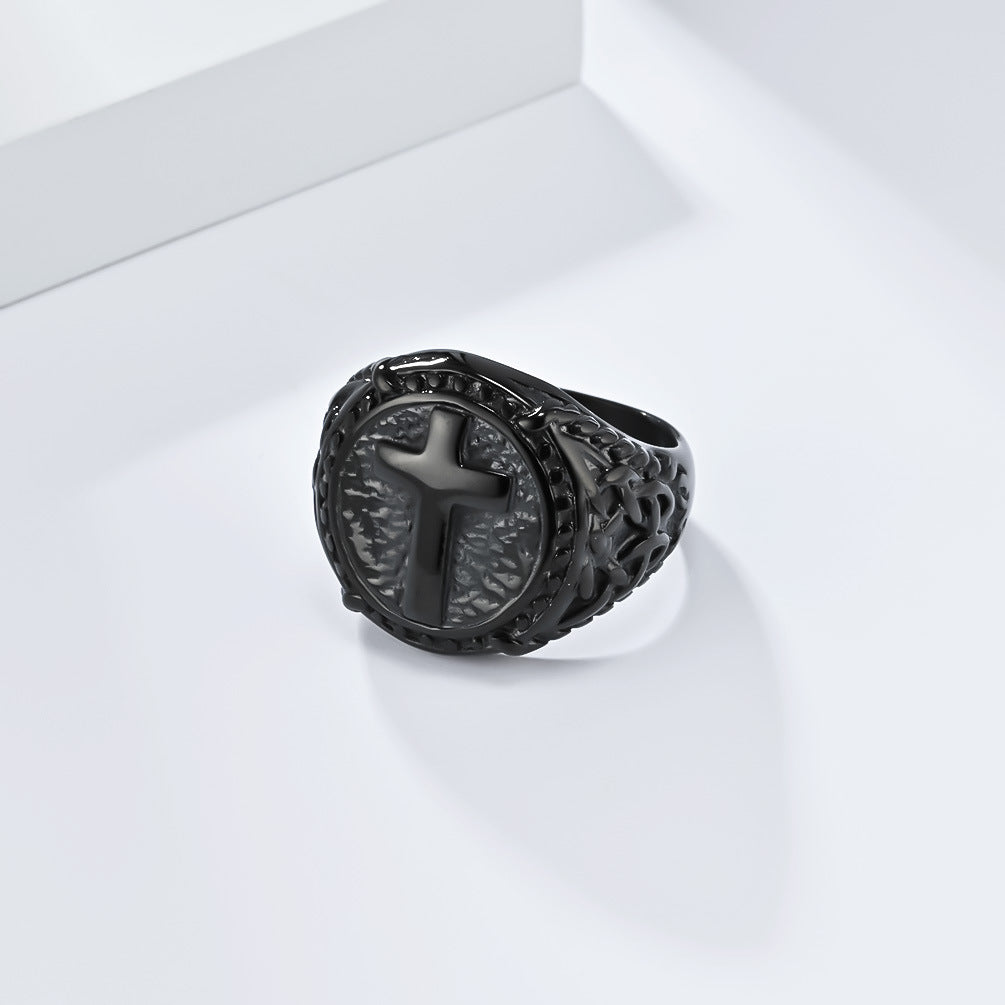 Cross-Border European American Retro Stainless Steel Cross Ring