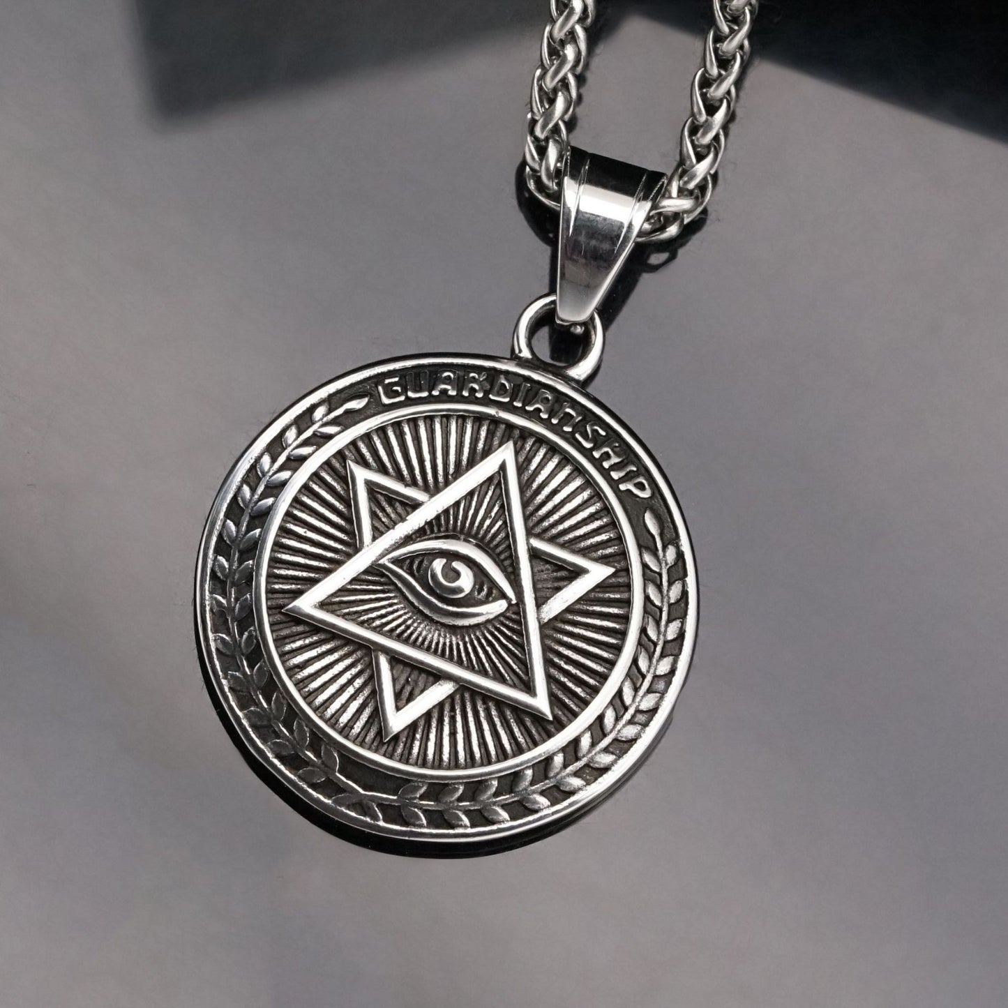 Steel Necklace - Vintage Horus Eye Hexagram Pendant on Bonded Stainless Steel Chain by Planderful