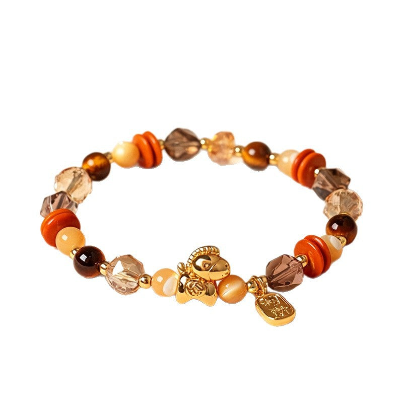 Tiger Eye & Pearl Horse-Year Bracelet
