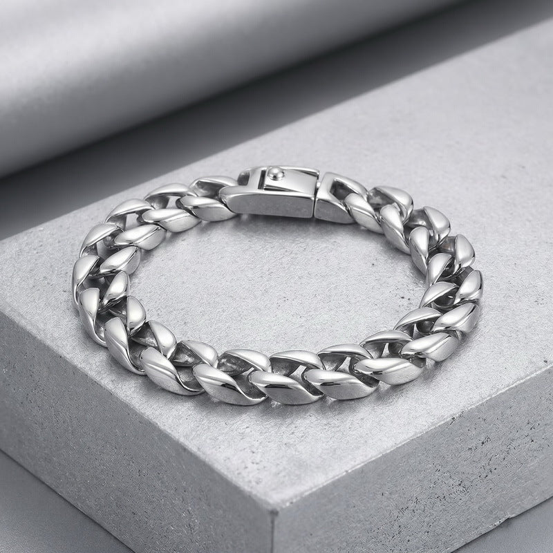 Minimalist Polished Bracelet Glossy Cuban Chain Spring Snap Stainless Steel Men's Bracelet