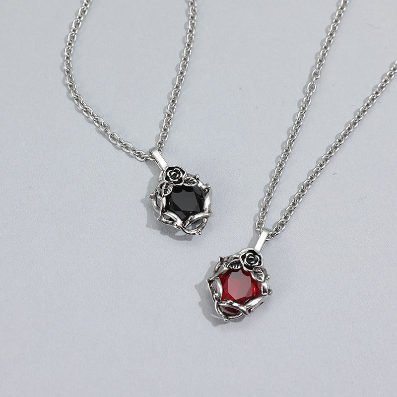 Planderful Jewelry Dark Thorns Rose Ruby Necklace