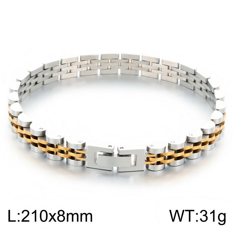 Japan & Korea Business Watch Chain Five Baht Strap Chain Stainless Steel Unisex Bracelet