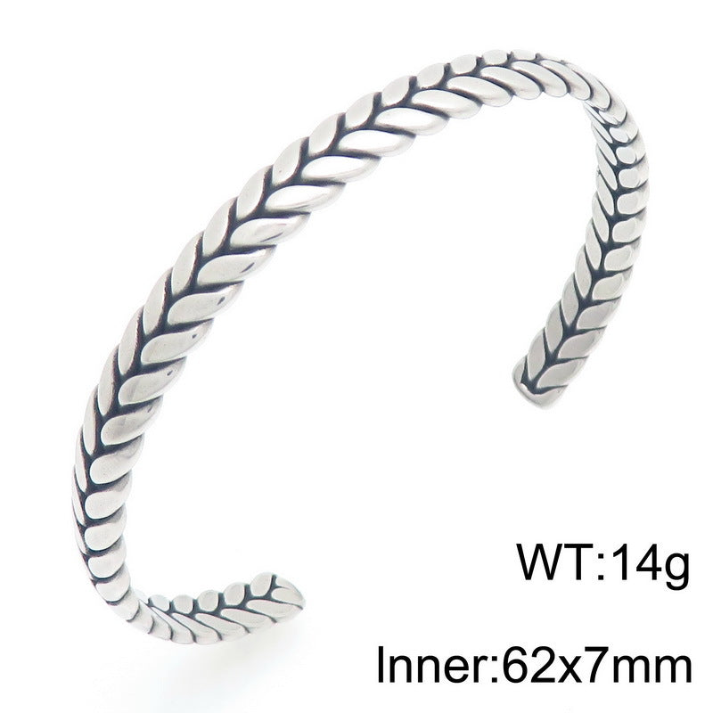 Punk Hollow Twist Bracelet – Smear Cross Pattern Open Men's Stainless Steel Bracelet