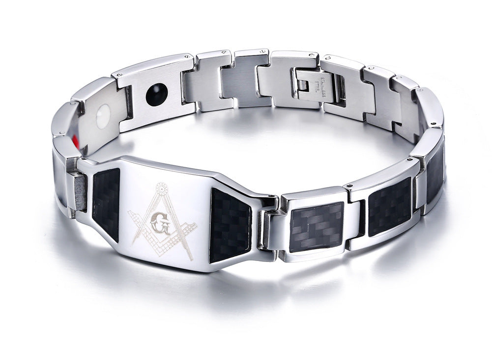 Carbon Fiber Black Stainless Steel Bracelet for Men