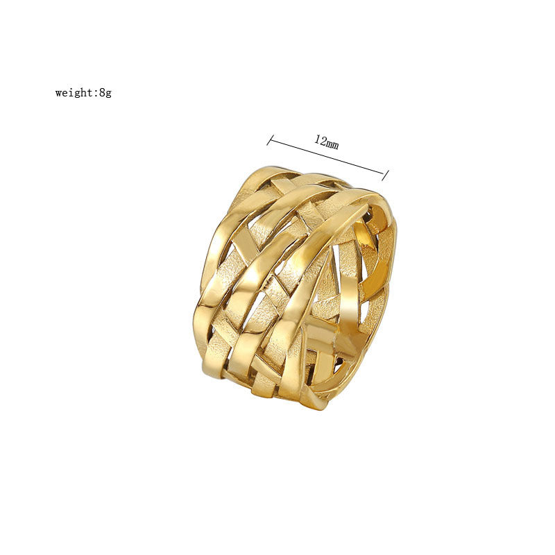 Planderful Unisex Stainless Steel Ring Weave Wide Titanium Shield Everyday Genie Collection