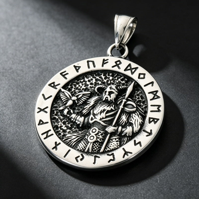 Vintage Aztec Solar Calendar Pendant Viking Celtic Odin Head Stainless Steel Men's Necklace