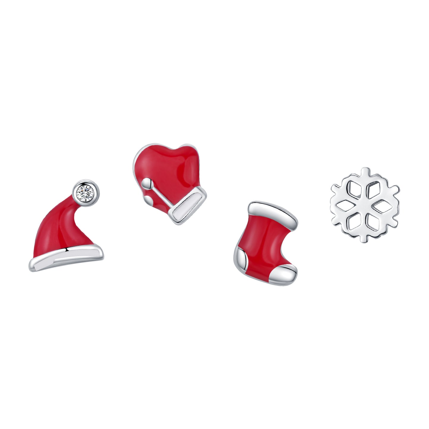 Planderful Everyday Genie Christmas Hat Snowflake Stud Earrings Set – Sterling Silver Elegance