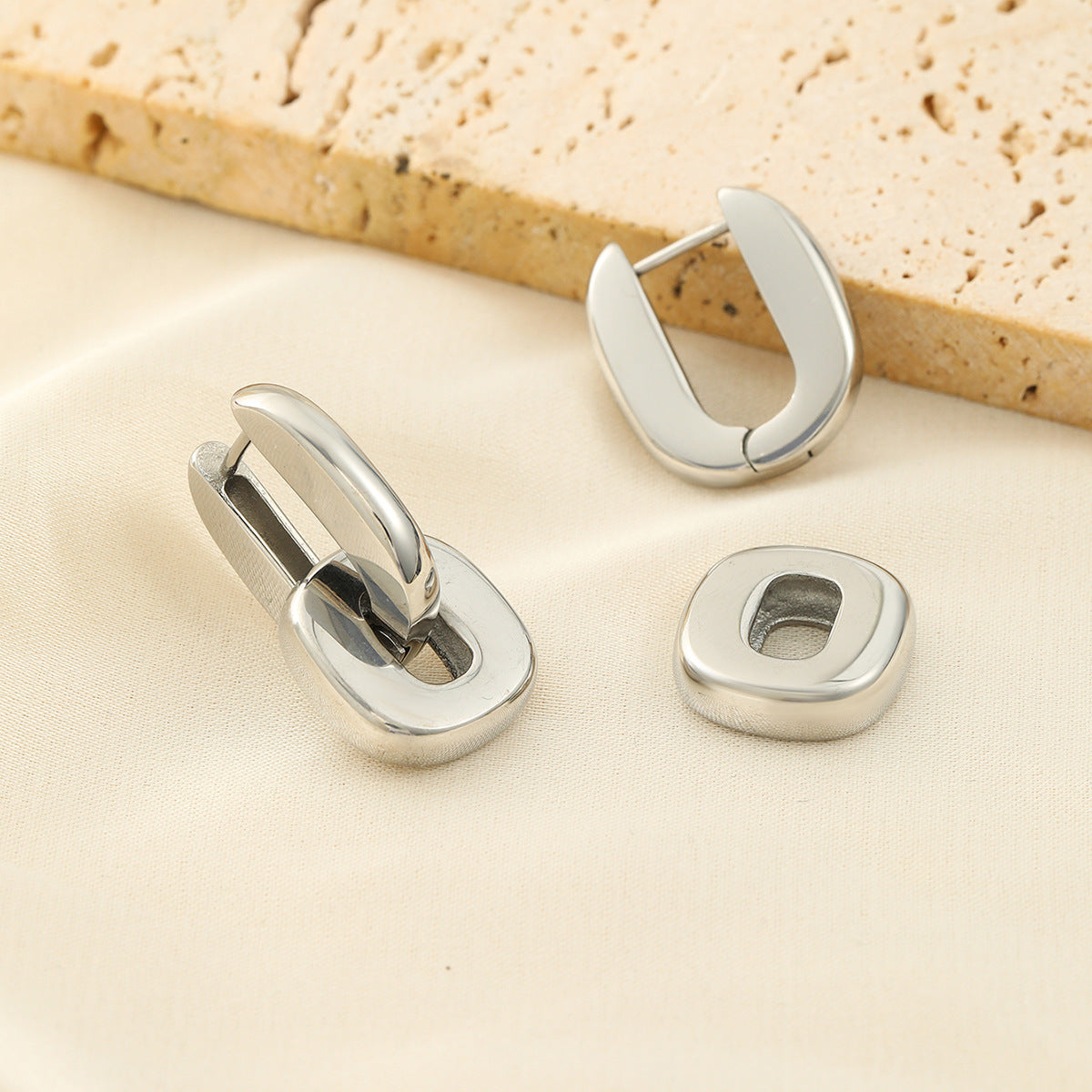 Planderful Vienna Verve Stainless Steel U Shaped Ear Buckle Earrings Removable Chain Ring Everyday Jewelry