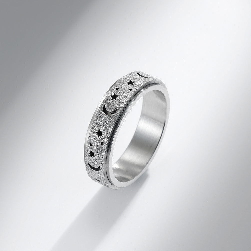 Steel Ring - Minimalist Rotating Star Moon Band For Everyday Wear Crafted By Planderful