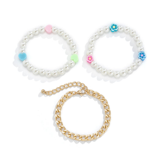 Planderful Vienna Verve Daisy Heart Pearl Bracelet For Women, Elegant Beaded Chain Jewelry, Statement Gift