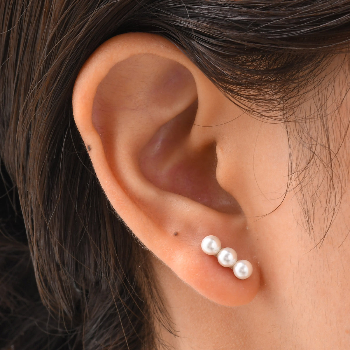 3pcs Fake Pearl Copper, Platinum Plated Stud Earrings