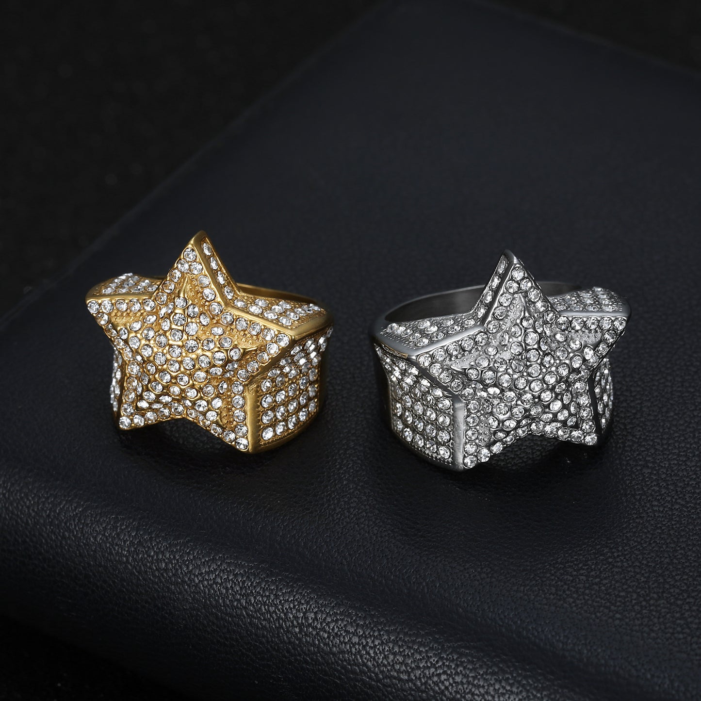 Planderful Titanium Steel Ring With Zircon Inlay Five Point Star Unisex Nightclub Trend
