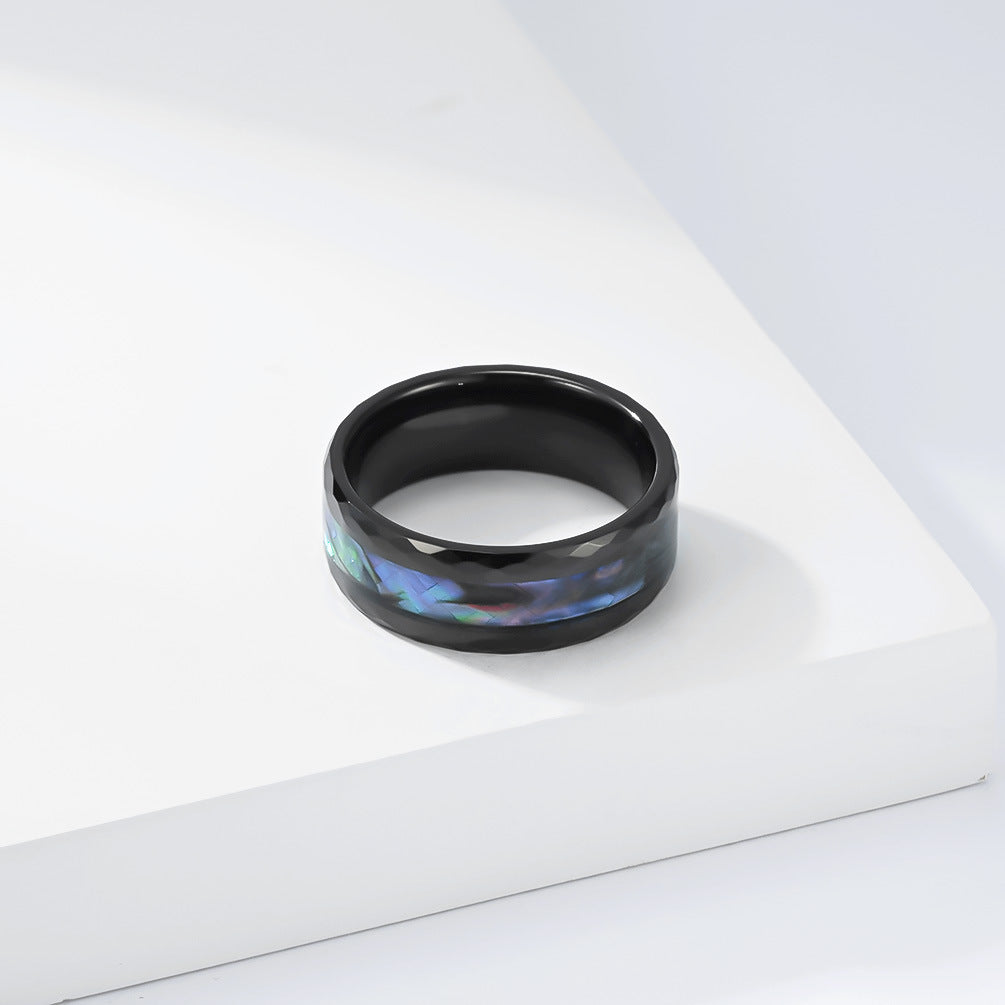 Diamond-Shaped Section Tungsten Carbide Abalone Slice Ring Men's Wedding
