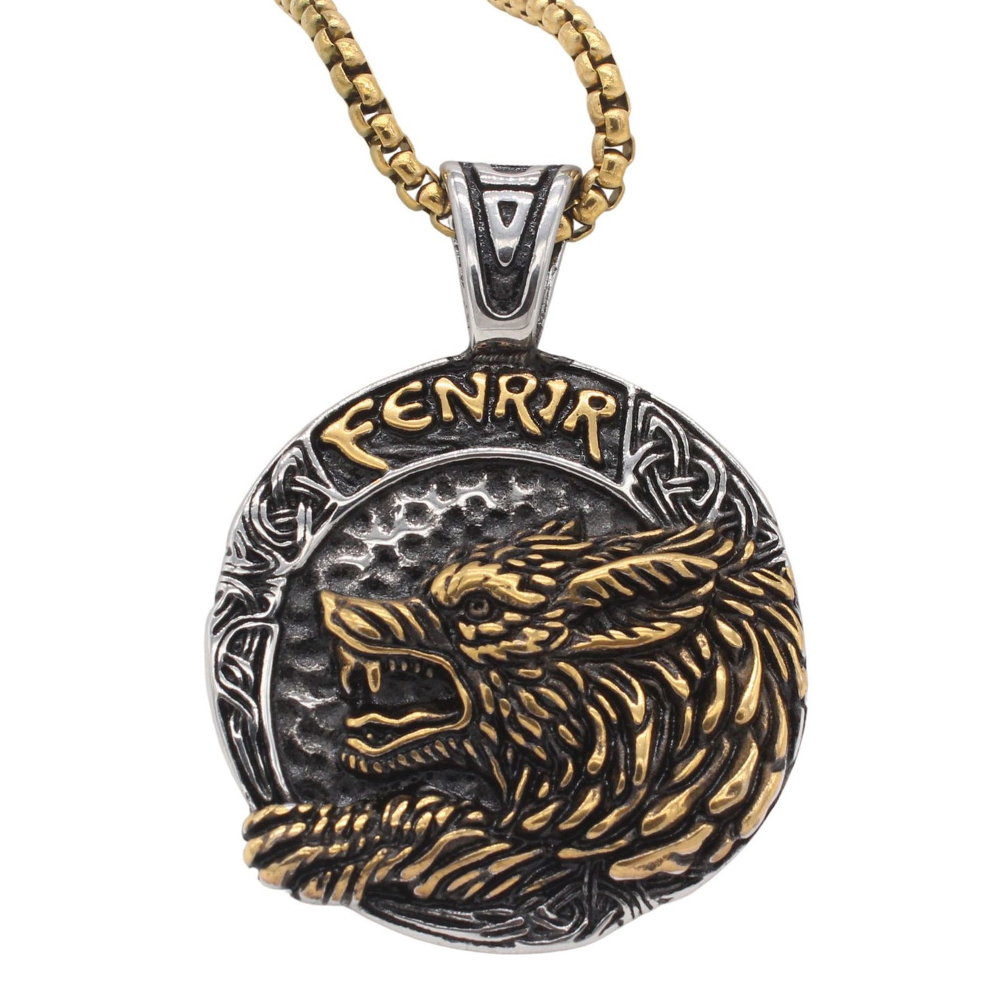 Planderful Norse Legacy – Retro Viking Wolf Men's Titanium Steel Pendant Necklace for Men