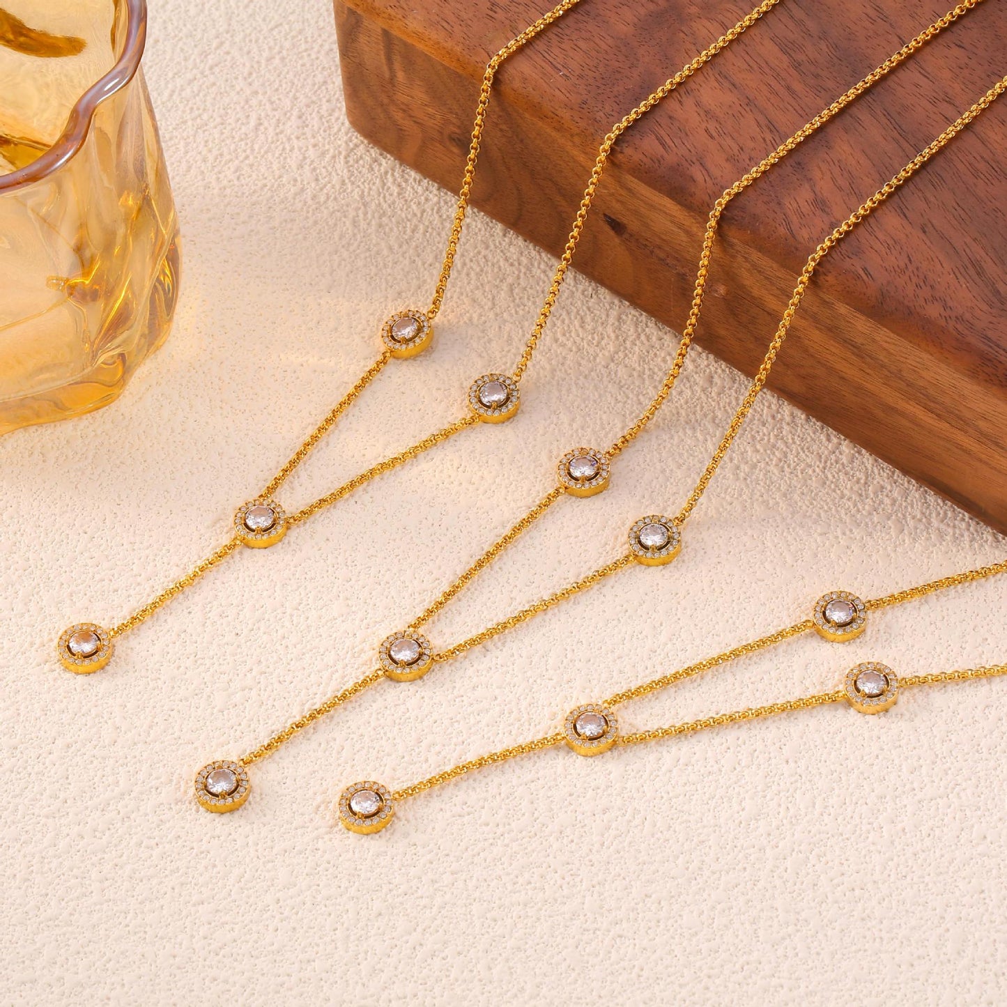 Stylish Titanium Steel Necklace with Hollowed Round Plaques and Zircon Inlay