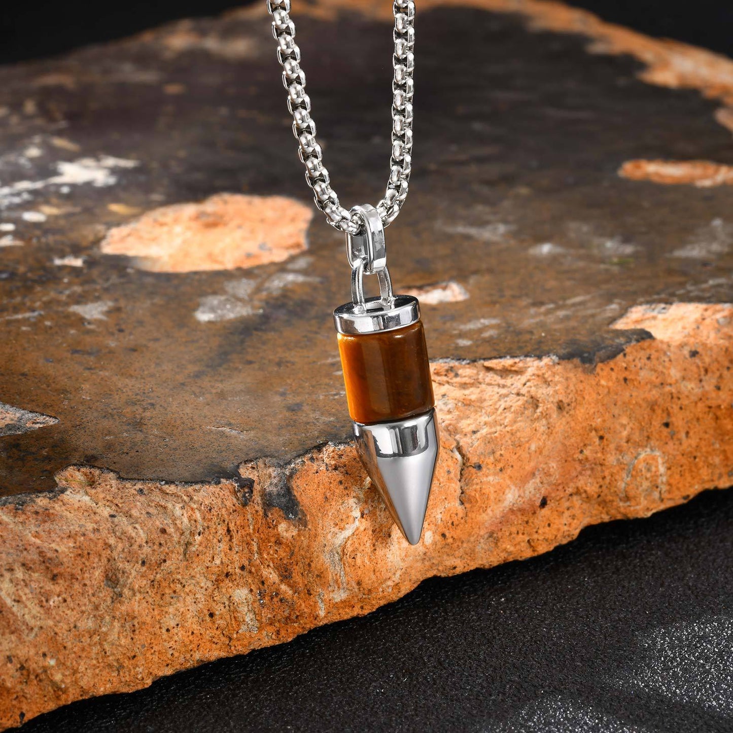 Planderful Mens Pendant Necklace Round Bullet Gemstones