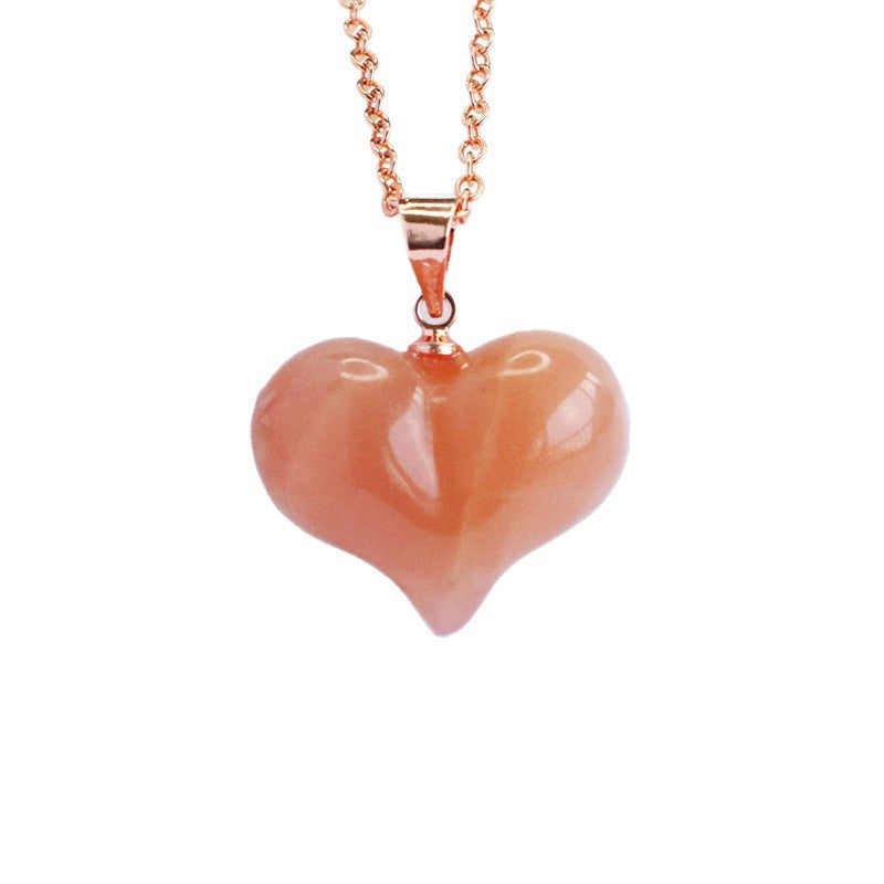 Orange Moonstone Heart 925 Silver Pendant — No Chain