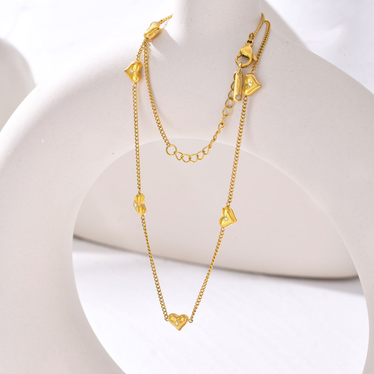Ladies Stainless Steel Zircon Heart Necklace Gold