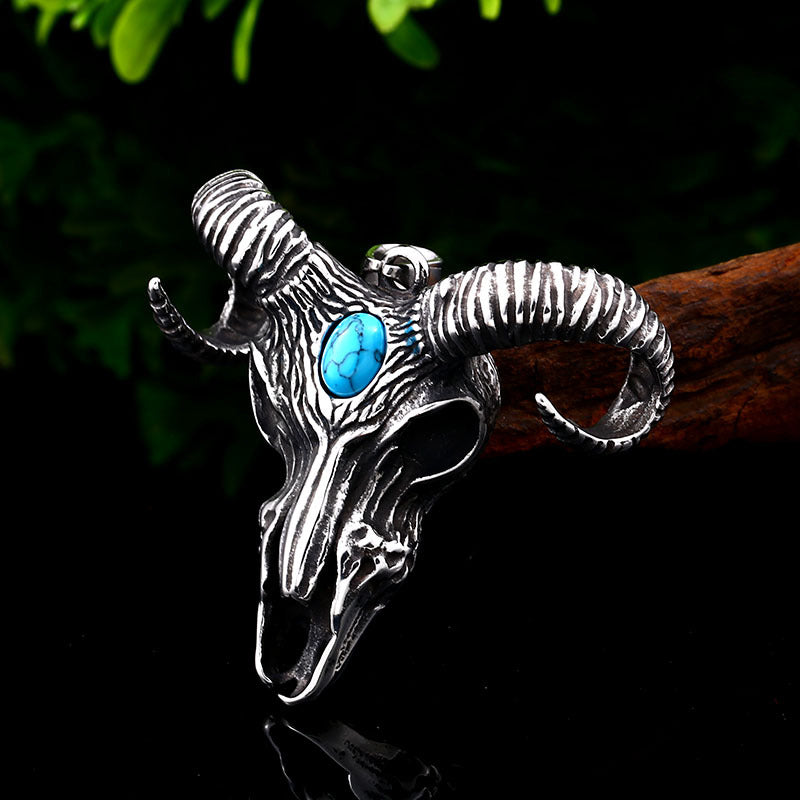 Titanium Steel Skull Croissant Pendant - Retro Punk Style Jewelry for Men