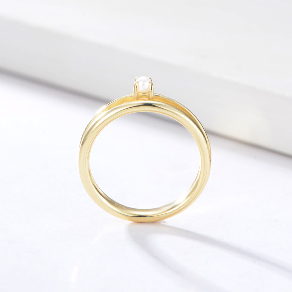 Light Jewelry Double-Layer Pearl Ring S925 Silver Jewelry Exquisite Cold Wind Index Finger