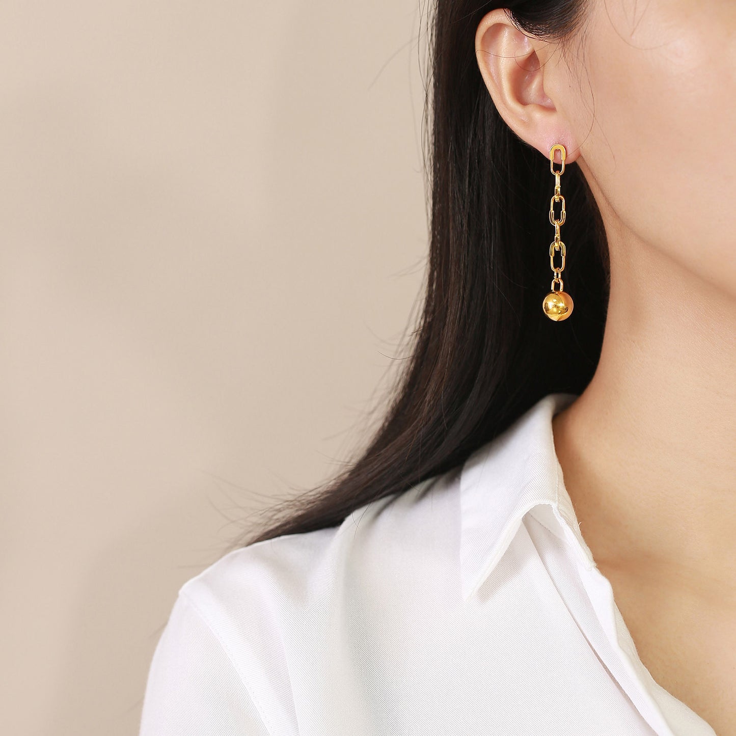 Stainless Steel Bead Chain Earrings Gold Women's Fashion Chic