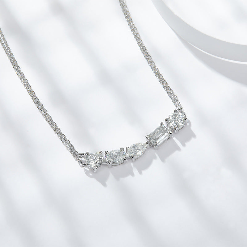 Planderful Moissanite Necklace Sterling Silver Sparkling Heart Emerald Cut Drops For Her