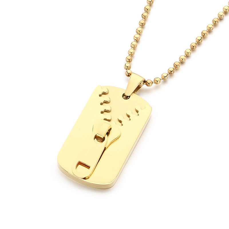 Simple Design Three-Dimensional Zipper, Military Brand Titanium Steel Necklace, Men's And Women'S Couples'
