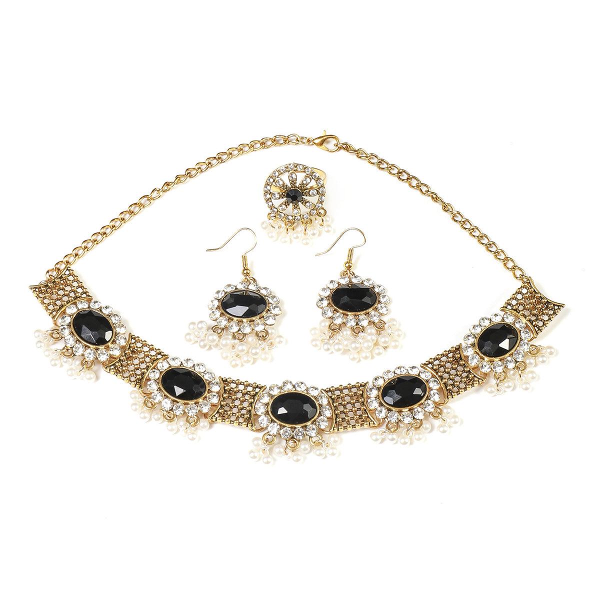 Savanna Rhythms Alloy Jewelry Set with Tassels and Rhinestones