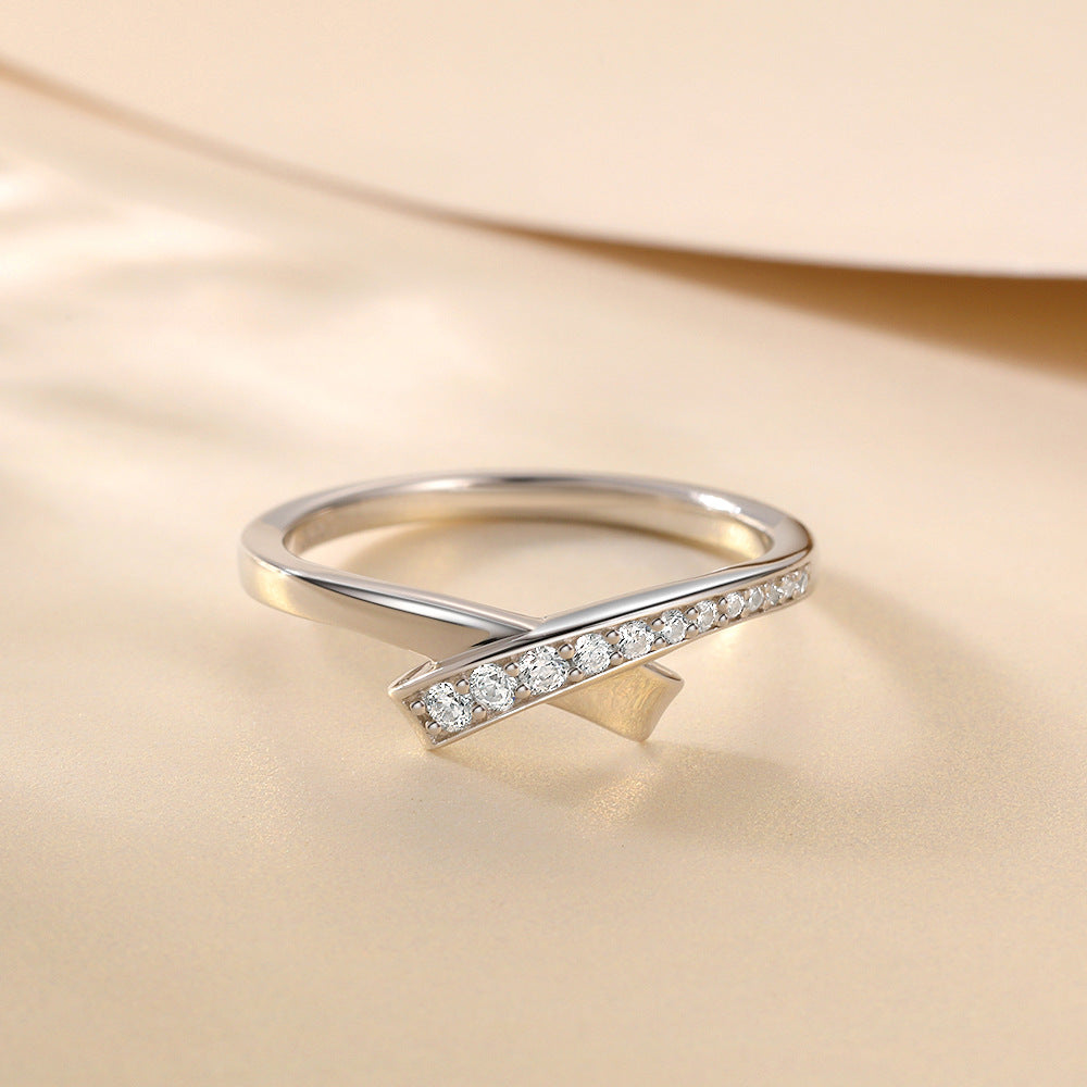 Geometric Cross Design Zircon Polished Sterling Silver Ring