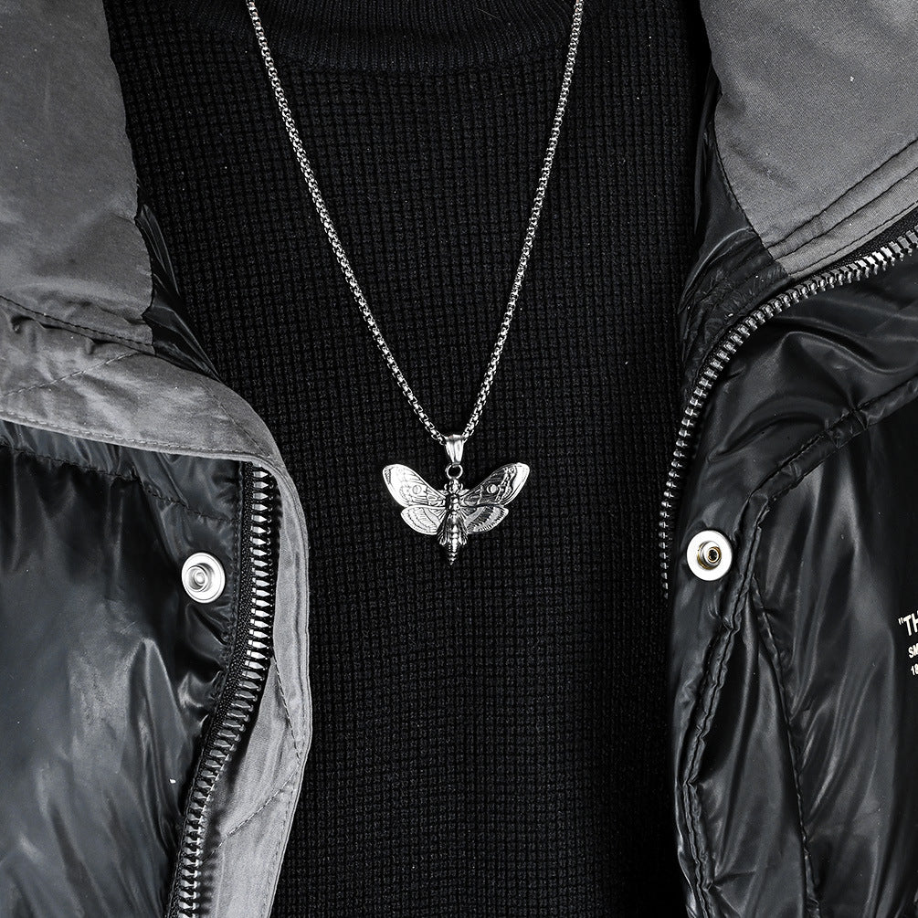Planderful Punk Butterfly Skull Necklace Titanium Steel Dark Edgy Pendant For Gothic Fashion Lovers