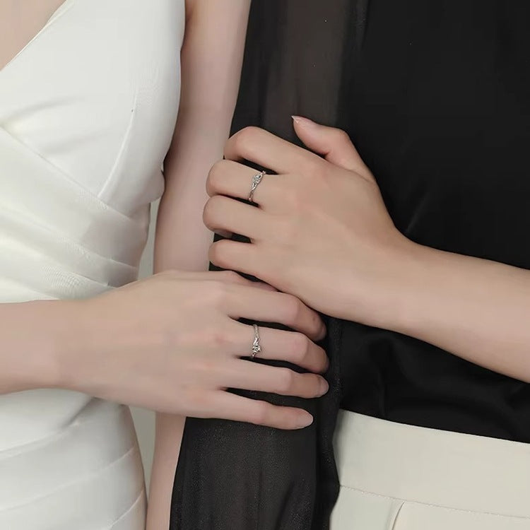 Rose and Platycodon 925 Sterling Silver Ring for Sisters