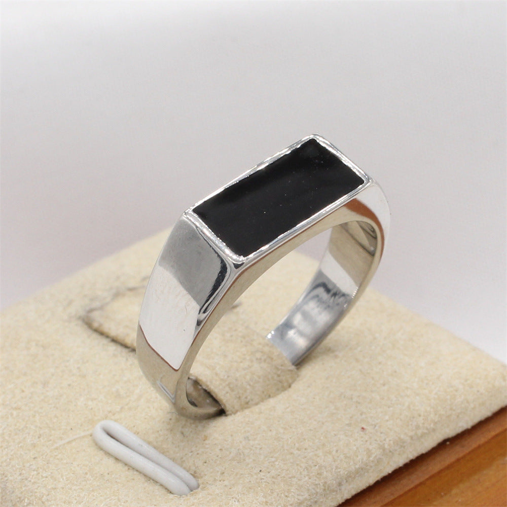 Planderful Titanium Steel Ring For Men Unisex Black Rectangular Design Durable Statement