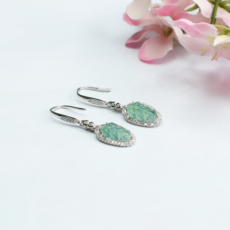 Icy Blue Jadeite Leaf 925 Silver Earrings