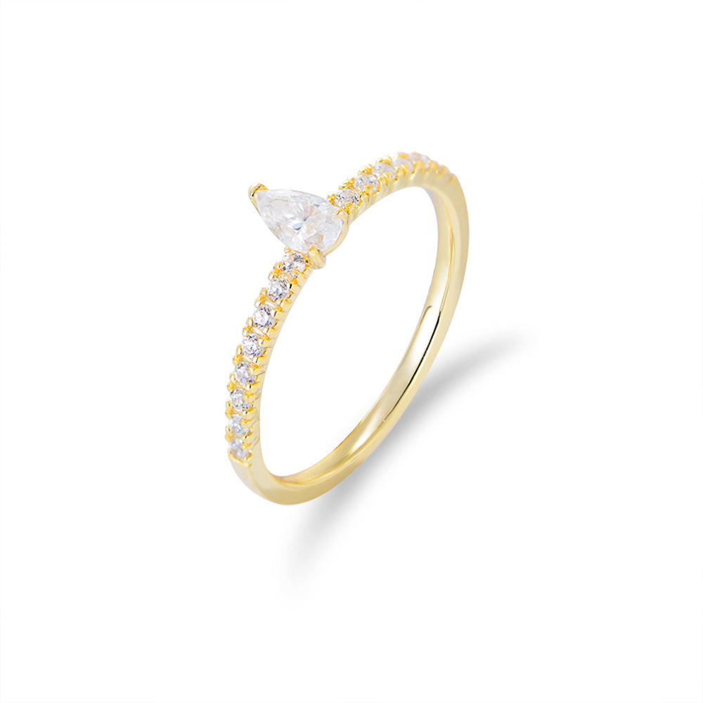 Water Drop Zircon Sterling Silver Ring Index Finger Ring